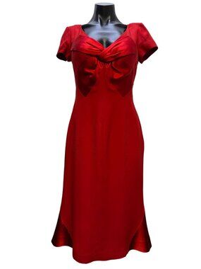 Lorcan Mullany For Bellville Sassoon Red Satin Bow Detail Midi Dress US 6 UK 10
